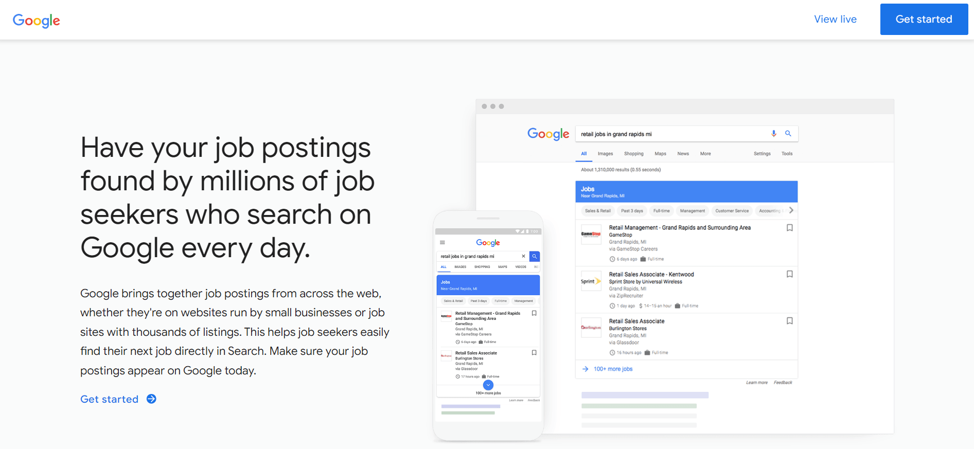 Google for Jobs homepage