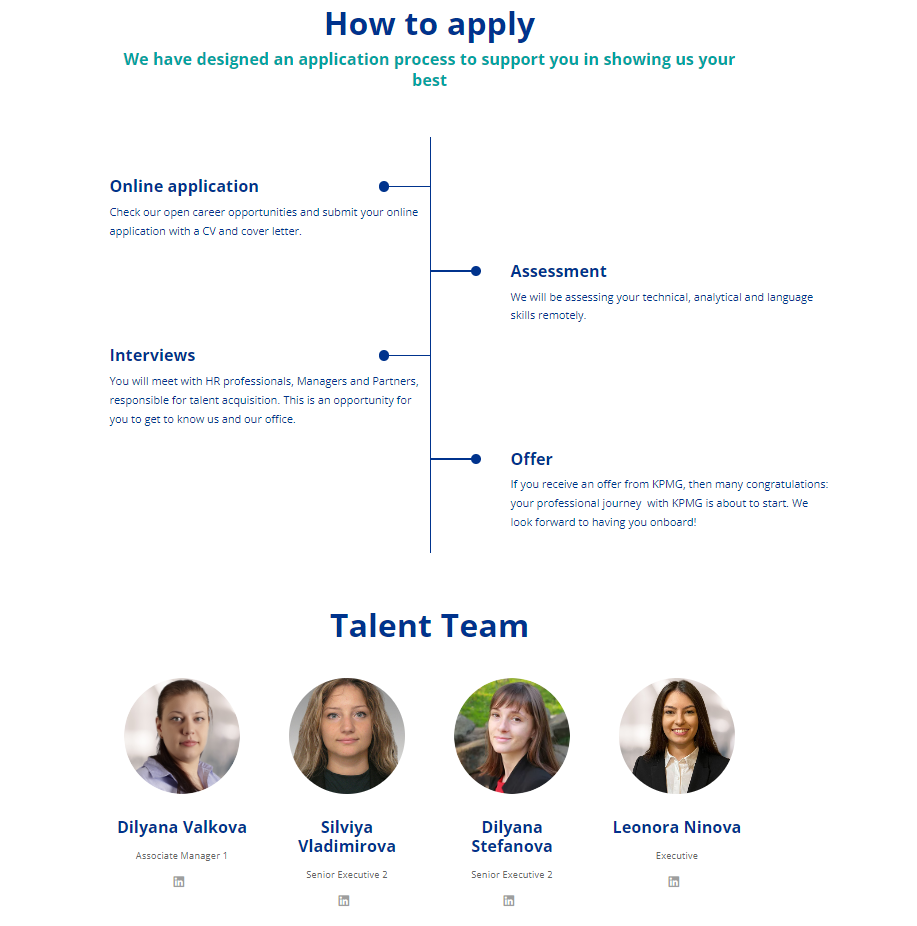 Selection process at KPMG Bulgaria explained on their careers page
