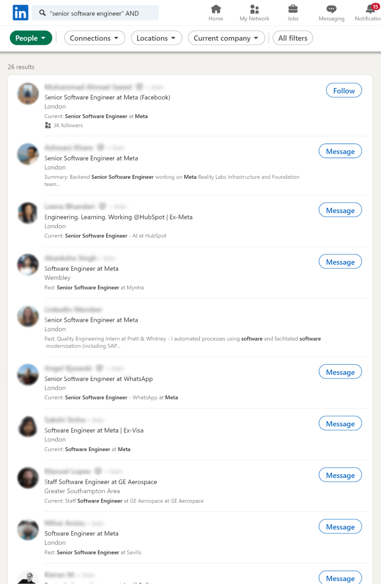 An example of an advanced LinkedIn boolean search for a software engineer