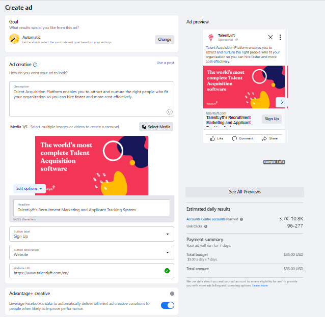 Facebook Ads manager interface